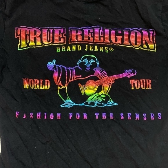 True Religion - Multi Color Foil Short Sleeve V Neck Tee - Picture 4 of 9
